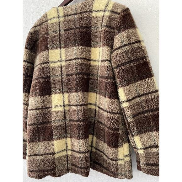 Sanctuary Plaid Snap Button Sherpa Teddy Coat Button Jacket Size Medium - Picture 8 of 8